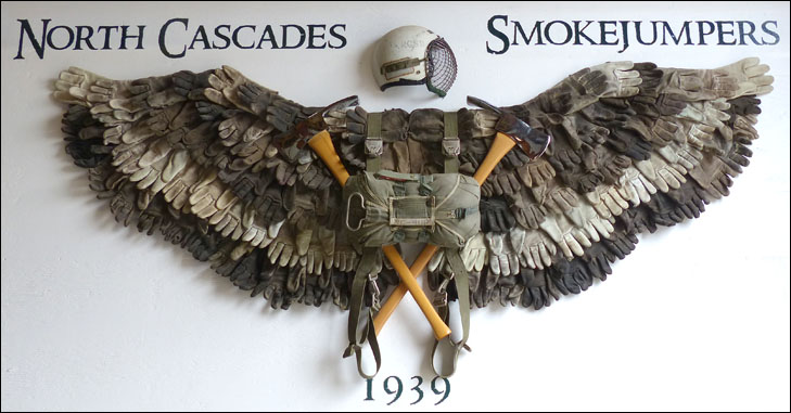 sign made of used firefighting gloves