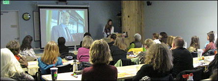 photo of group listening to talk about suicide